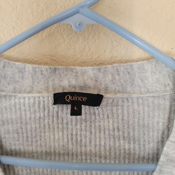 Quince Womens Baby Alpaca-Wool Cropped Gray Cardigan Size Large Button Ribbed - Picture 2 of 5